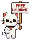 TN Scientific cat mascot — free naloxone